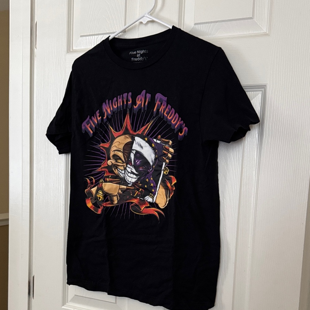 Five Nights at Freddy's Black Graphic T-Shirt sun and moon